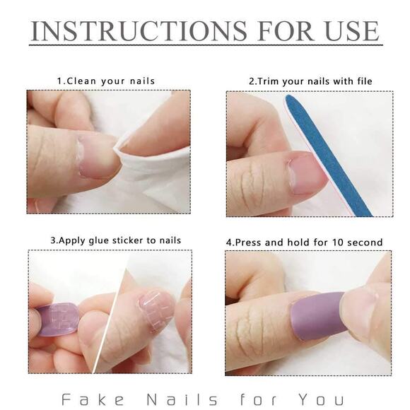 Blue Square Press on Nails, Short Fake Acrylic - False Nails for Women 24Pcs - Picture 10 of 10